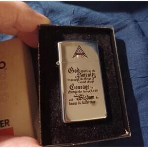 Zippo Slim Lighter - AA Serinity Prayer - Unused - Encraved With Name Bervery H.